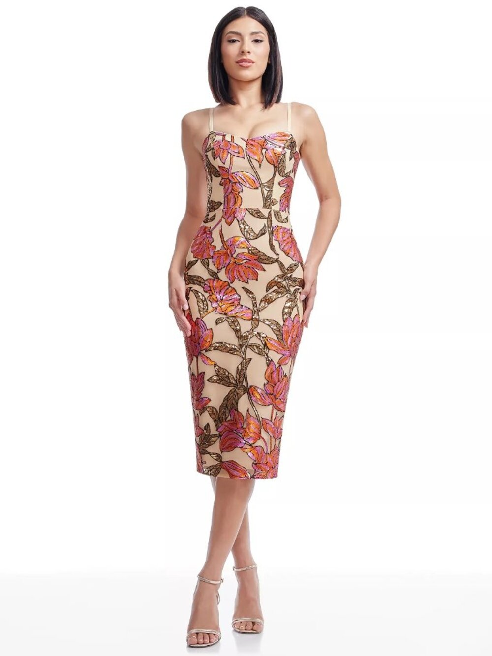 Dress the Population Women's Blakely Sweetheart-Neck Sequin Bodycon Midi Dress
